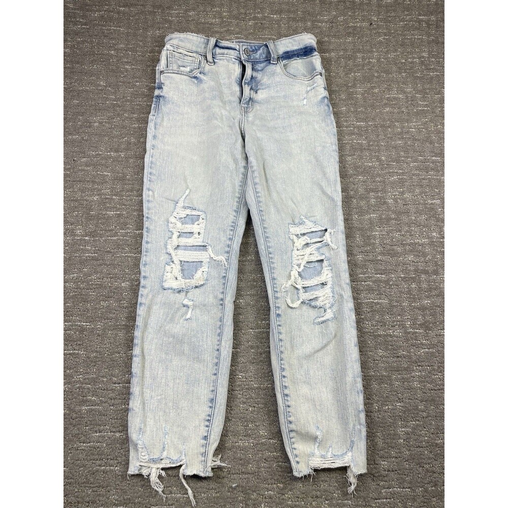 Eunina Tobi Womens Super High Rise Mom Jeans Size 7 Distressed Crop Light Denim